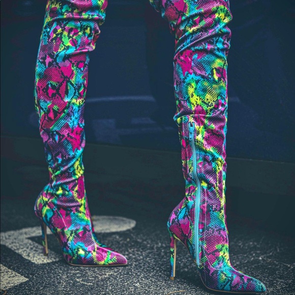 OVER THE KNEE SNAKE BOOTS MULTICOLOL FOR WOMEN'S - Picture 4 of 8